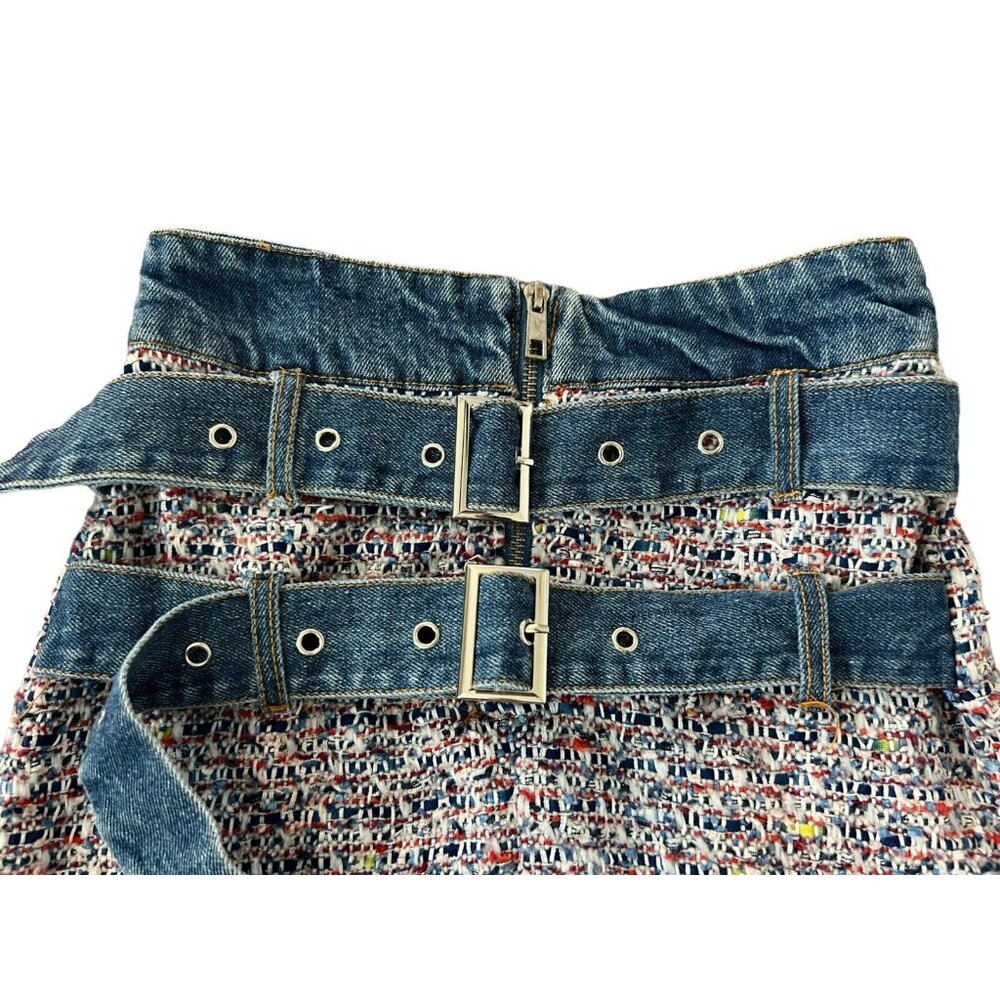 Fashion Nova Cropped Tweed Denim Jacket Skirt Set Raw Hem Size XS NWT - Picture 15 of 16